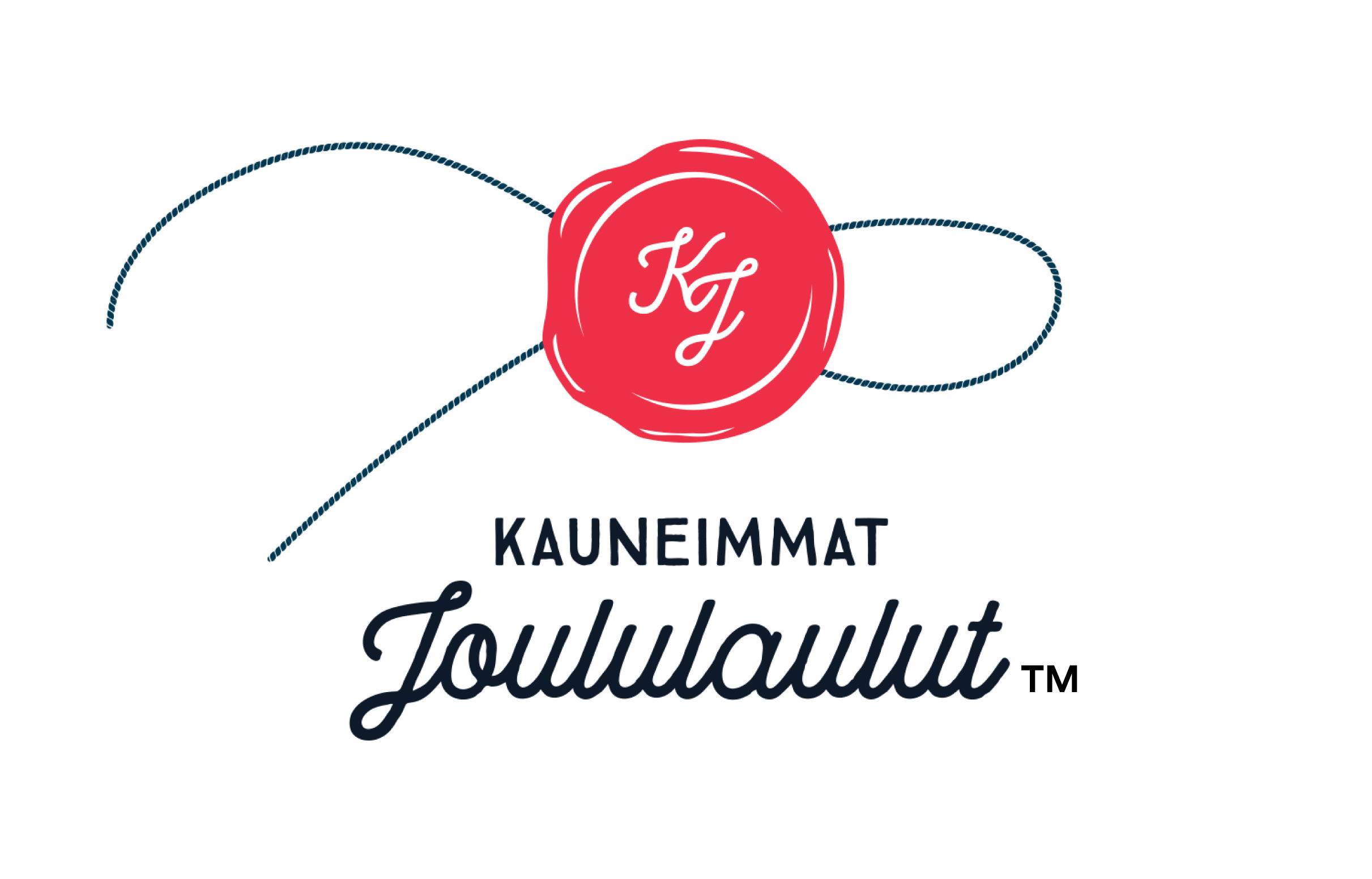 Kauneimmat joululaulut logo, jossa punainen sinetti ja kirjaimet KJ.